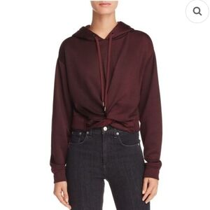 T Alexander Wang Maroon Twist Front Cropped Hoodie